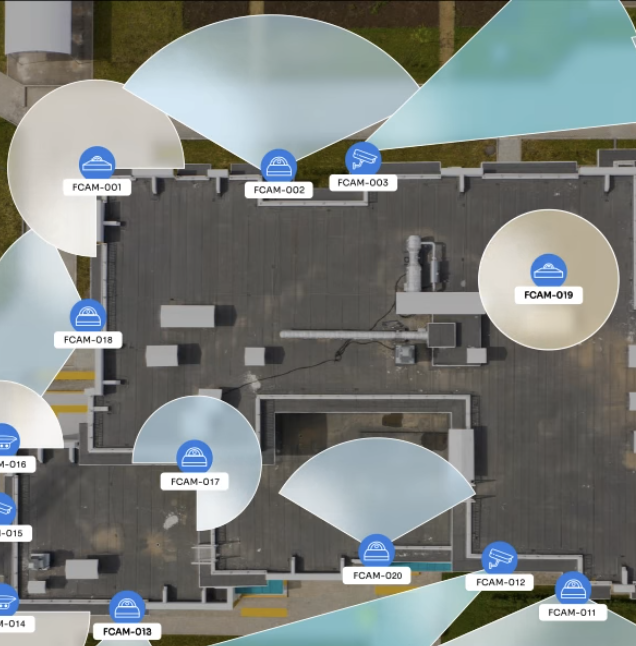 Grid of facility CCTV feeds with camera identifiers